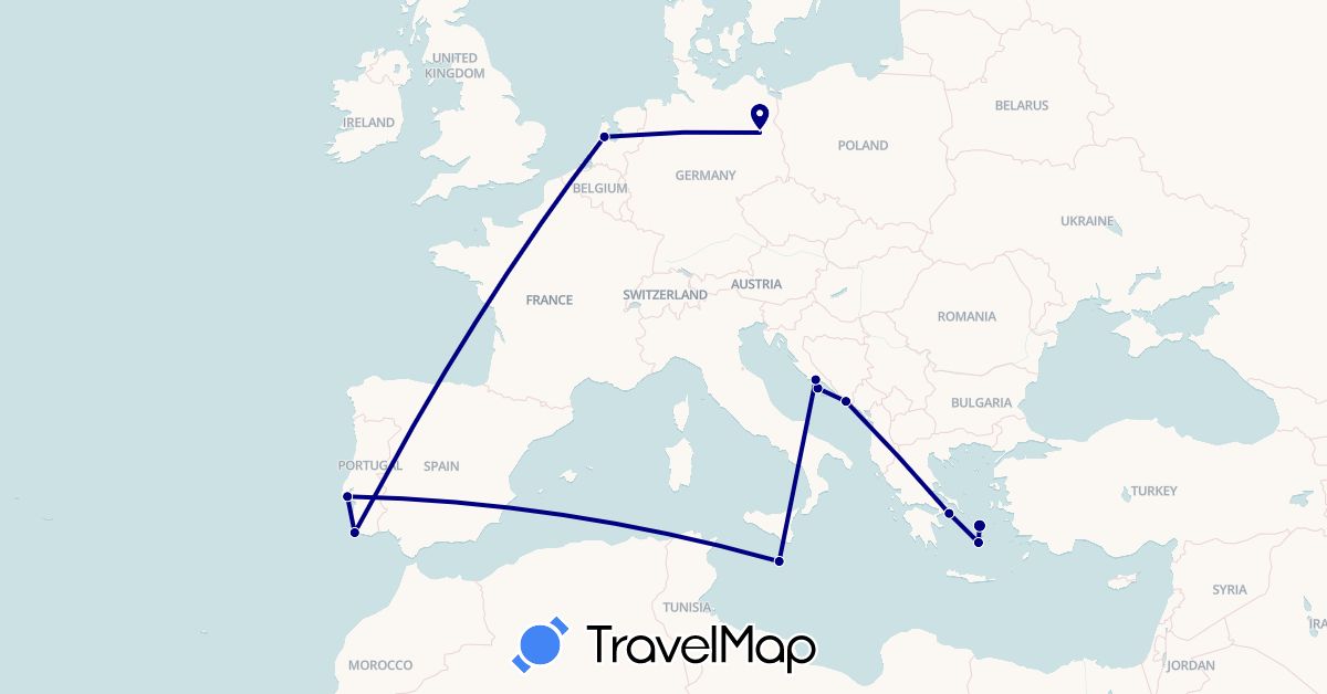 TravelMap itinerary: driving in Germany, Greece, Croatia, Malta, Netherlands, Portugal (Europe)